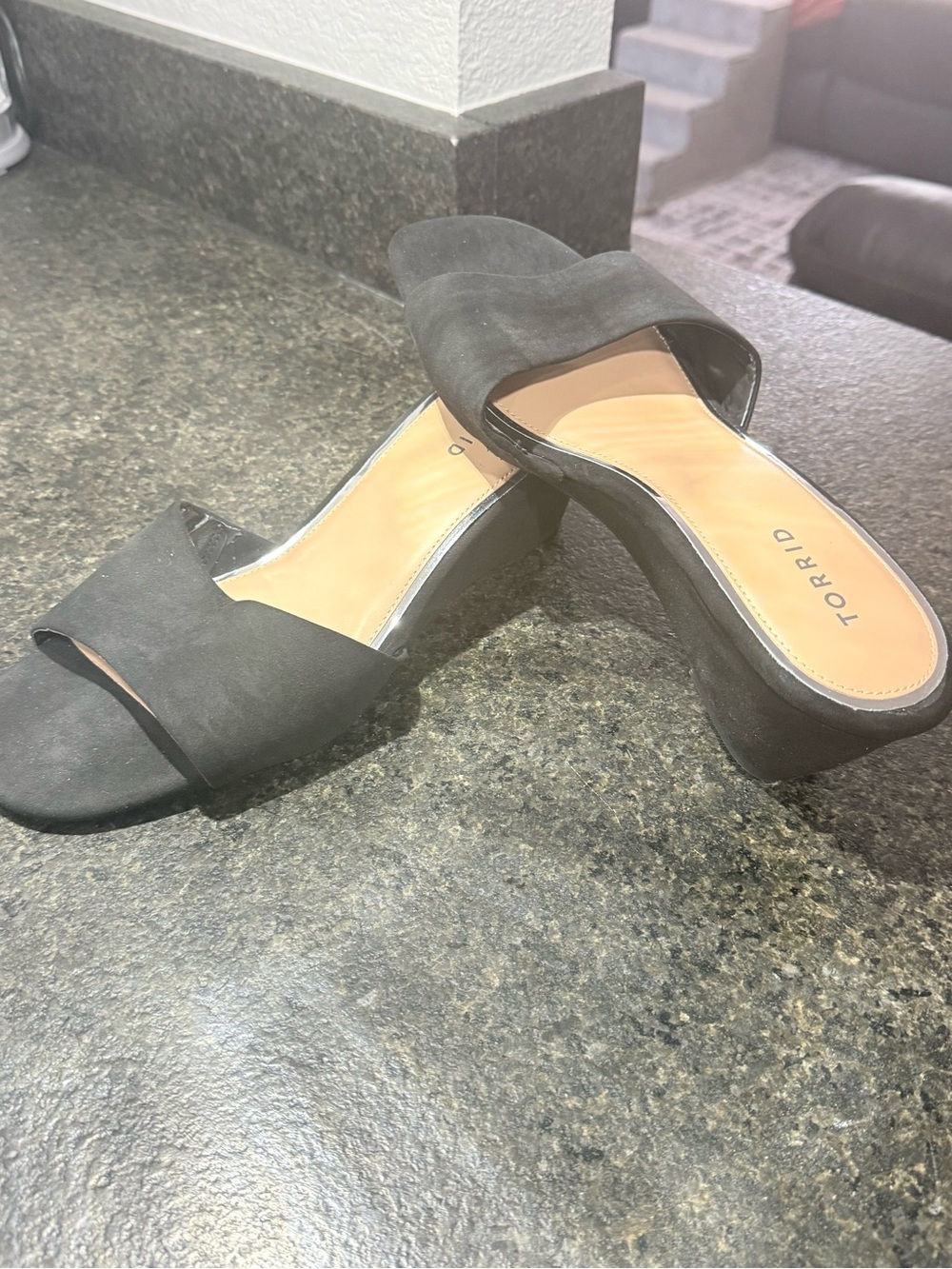 torrid Black Open-Toe Slide Mules with Low Block Heel never worn